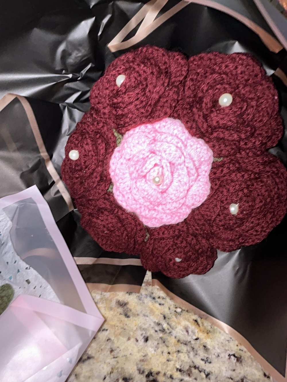 Handmade Crochet Flower Bouquet - Burgundy & Pink